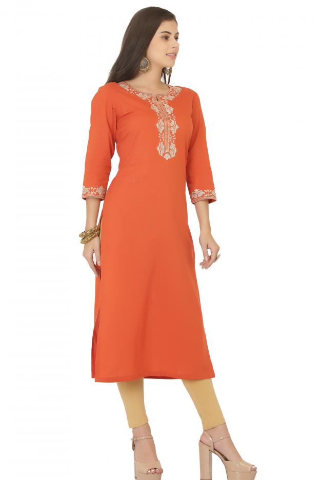 Buy Straight Light Orange Rayon Foil Printed Kurti for Girl's And Women's  at Amazon.in