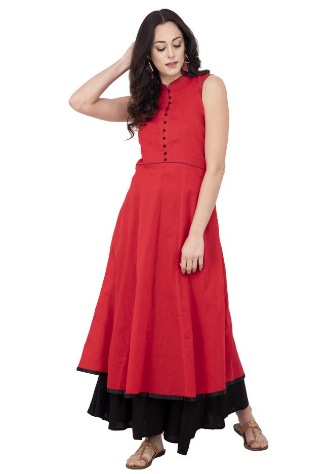 Buy NAARI Red Sleeveless Cotton Fabric Solid Kurti for Women's at Amazon.in